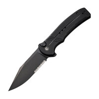 Civivi Cogent Button Lock Flipper Folding Pocket Knife | Black Serrated Stonewash 14C28N Blade  CIVC20038E1