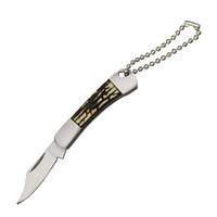Faux Stag Handle Keychain Pocket Folding Knife | 440C Steel Blade