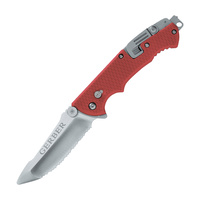 Gerber Hinderer Rescue Folding Knife | Sharp Serrated, Blunt Tip, Red Zytel Handles, G1534
