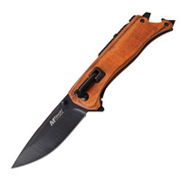 MTech Linerlock Brown Folding Knife | LED Light, Bottle Opener, Fire Starter, MT1082BR