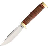 Rough Rider Short Skinner Hunting Knife | Leather Wrapped Handle w/ Brown Leather Belt Sheath RR1636 