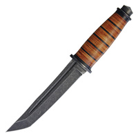 Rough Rider Stacked Leather Tanto Fixed Blade Knife