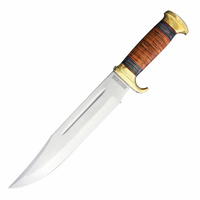 Rough Rider Stacked Leather Bowie Knife | 16.75" Overall, Satin Finish, RR2006