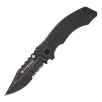 Smith & Wesson Linerlock Combo Edge Folding Knife | Stonewash Finish, Partially Serrated, SWBG9BS