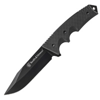 Smith & Wesson Black Tactical Fixed Blade Knife | 10" Overall, Glass Breaker, G10 Handles, SWF2CP