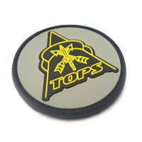 Tops Knives Logo Morale Patch | Grey, Black and Yellow, PVC Rubber, 2" Diameter, TPPATCH01