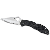 Spyderco Delica 4 Black Serrated Folding Knife | 7.1" Overall, VG-10 Stainless Steel, YSC11SBK