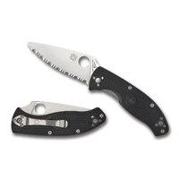 Spyderco Tenacious Black Folding Knife | Fully Serrated Blade, YSC122SBK