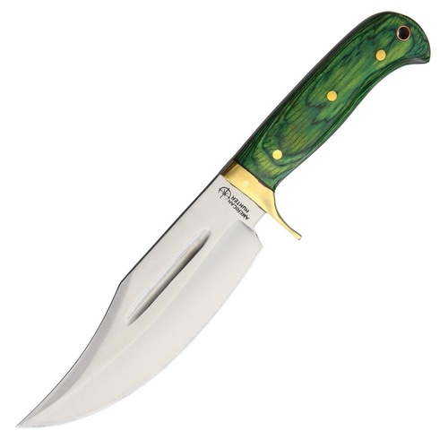 American Hunter Upswept 11" Hunting Knife | Full Tang, Green Pakkawood Handle, Leather Sheath | AH013