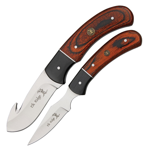 Elk Ridge Pakkawood Guthook Combo Hunting Knife Set | Skinner & Caping Knives, 440 Stainless Steel, ER250WD