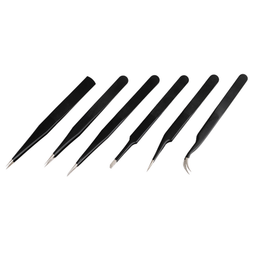Extac 6 Piece ESD Safe Stainless Steel Tweezer Set