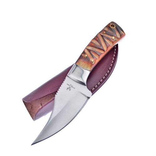 Frost Cutlery Chainsaw Full Tang Hunting Skinner Knife | Brown Jigged Bone Handle