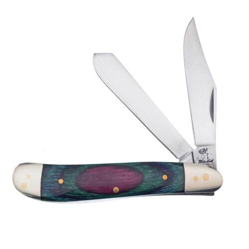 Frost Cutlery Dog Leg Trapper Folding Pocket Knife | Frostwood Handle | Mirror Finish Stainless Blades