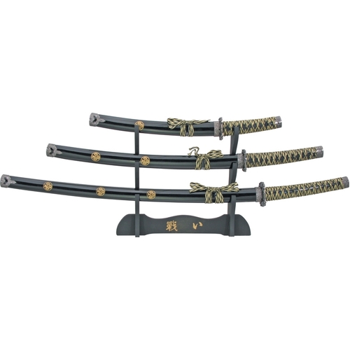 Three Piece Shogun Samurai Sword Set w/ Display Stand M3279