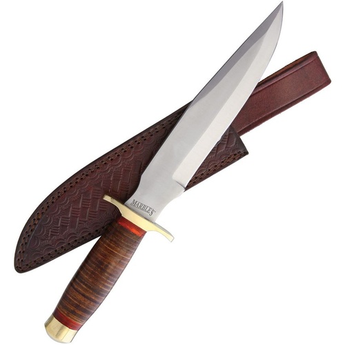 Marbles Adamant Stacked Leather Bowie Fixed Blade Knife