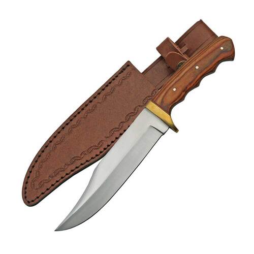 Mountain Lion Bowie Outdoor Hunting Knife | Brown Leather Belt Sheath PA203421BR