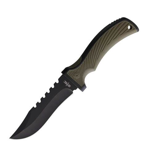 S-TEC Outlander Fixed Blade Outdoor Knife | Sawback Recurve Blade, Black ABS Belt Sheath STT22191BK