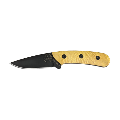 Tassie Tiger Knives Australian Made Fixed Blade Drop Point Knife | Full Tang D2 Tool Steel Blade Golden Camphor Handle