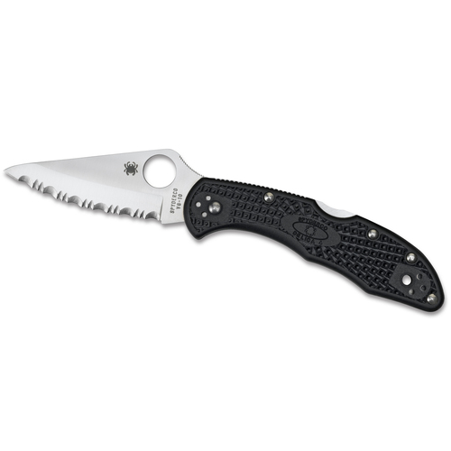 Spyderco Delica 4 Black Serrated Folding Knife | 7.1" Overall, VG-10 Stainless Steel, YSC11SBK