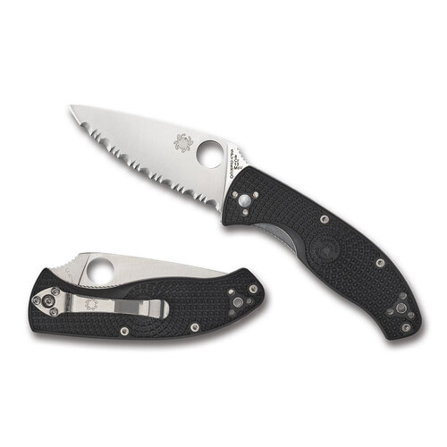 Spyderco Tenacious Black Folding Knife | Fully Serrated Blade, YSC122SBK