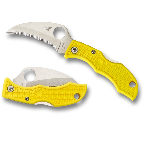 Spyderco Ladybug 3 Salt Hawkbill Folding Knife |Yellow, H1Fully Serrated Blade, YSLYLS3HB 